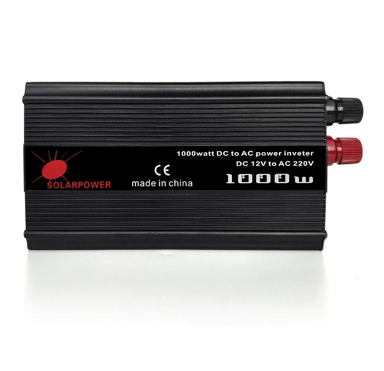 Portable solar inverter converts DC power from 12V to 220V, suitable for various applications.