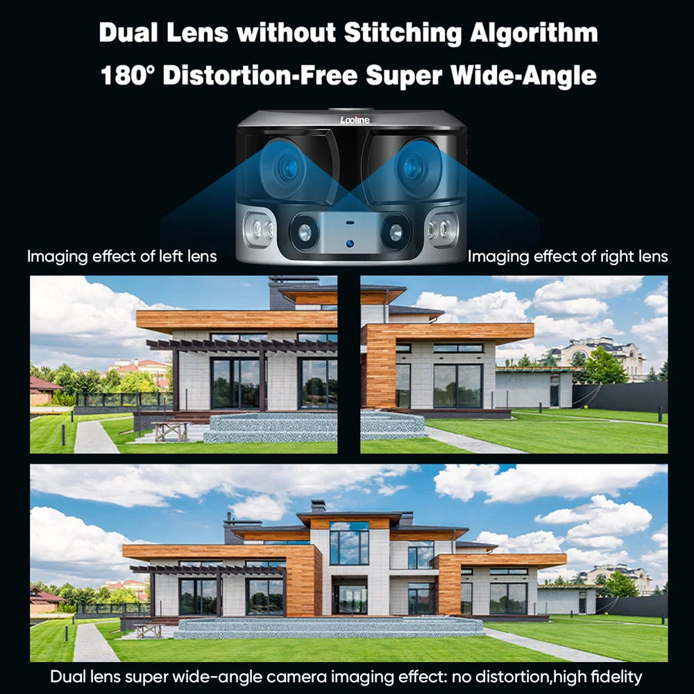 Dual lens camera provides ultra-wide-angle view with no distortion for seamless imaging.