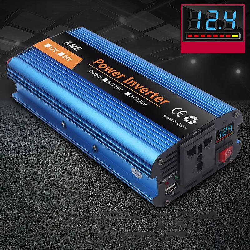 Modified sine wave inverter converts DC power to AC for solar panels, cars, and homes.