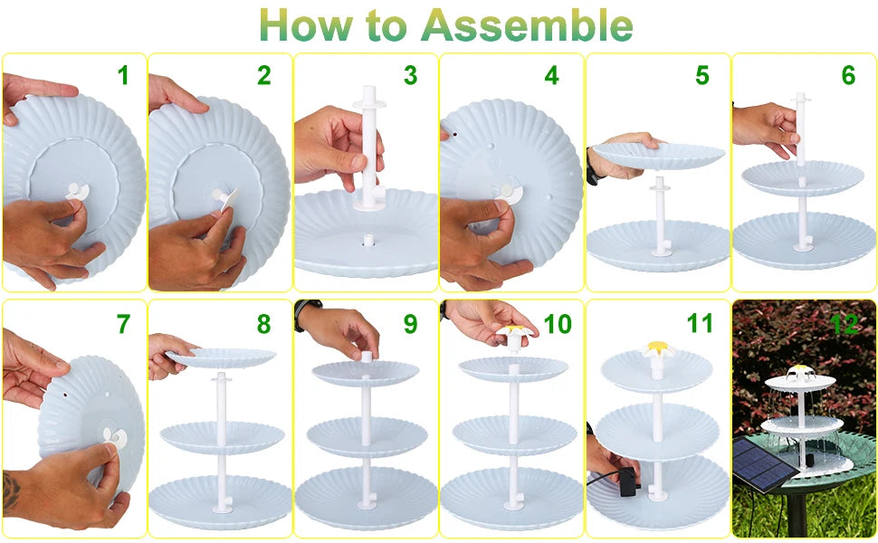 3 Tiered Bird Bath with 3W Solar Pump,