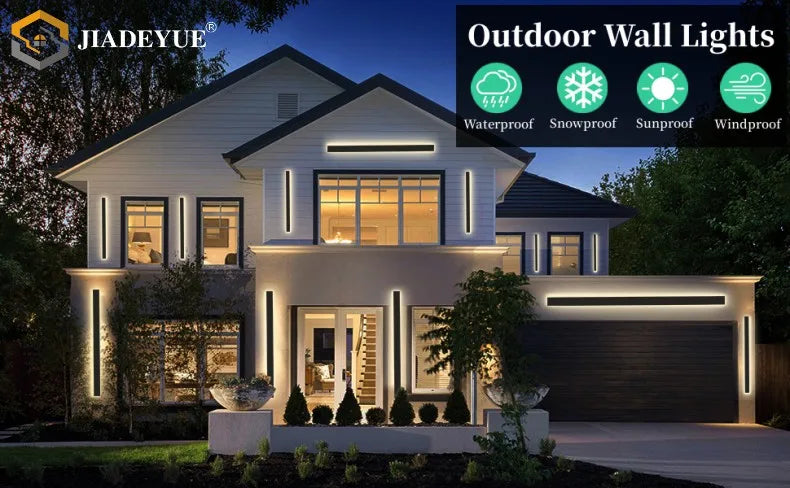 Waterproof LED long wall light, Waterproof and weather-resistant outdoor wall lights for snowy, sunny, or windy conditions.