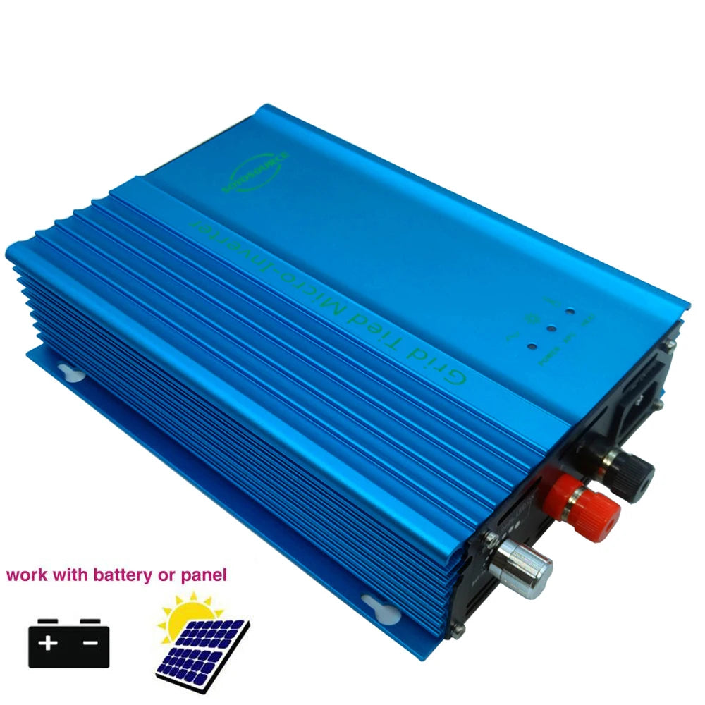 500W Grid Tie Inverter, Grid-tie inverter for 12/24V batteries, with adjustable power output and solar panel compatibility, CE certified.