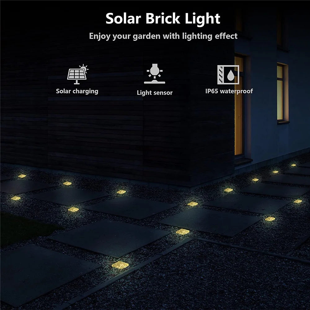 Solar Brick Ice Cube Light, Solar-powered garden light with self-charging feature, waterproof design, and automatic sensor.