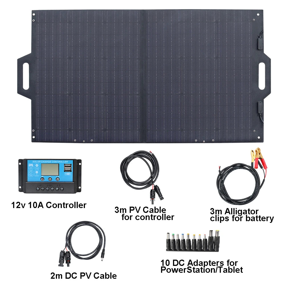 300W Foldable Portable ETFE Solar Panel, Off-grid solar charging kit for powering devices on-the-go.