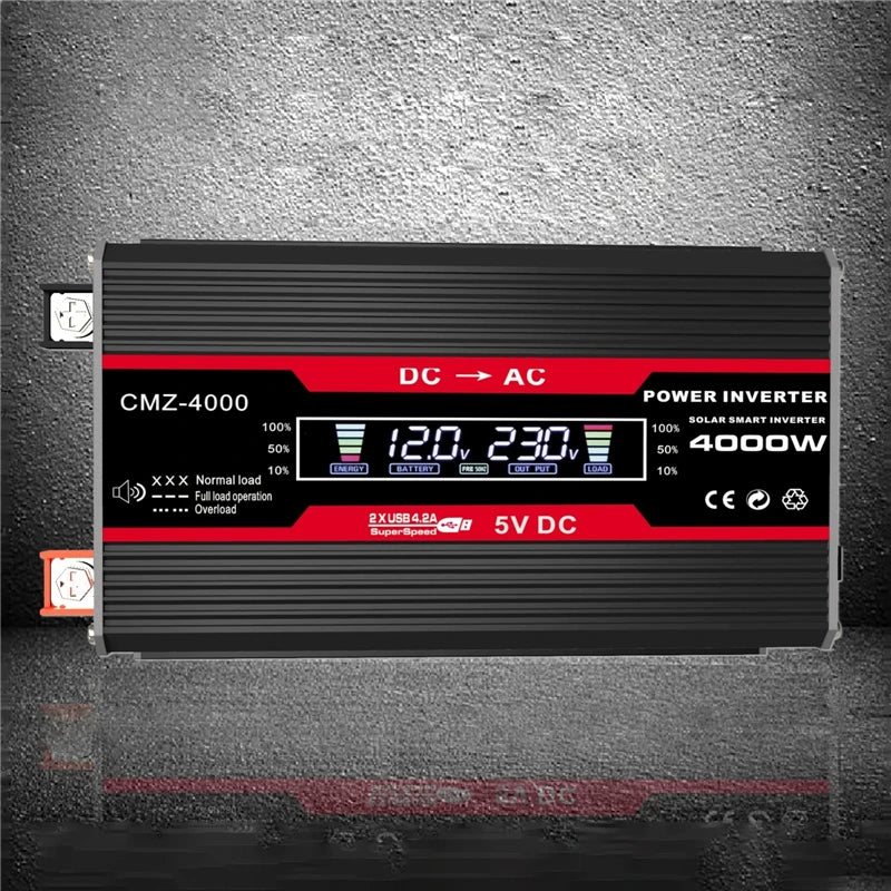 4000W LCD Display Solar Power Inverter, DC/AC Power Inverter: Converts DC to AC power with USB output for charging devices on-the-go.