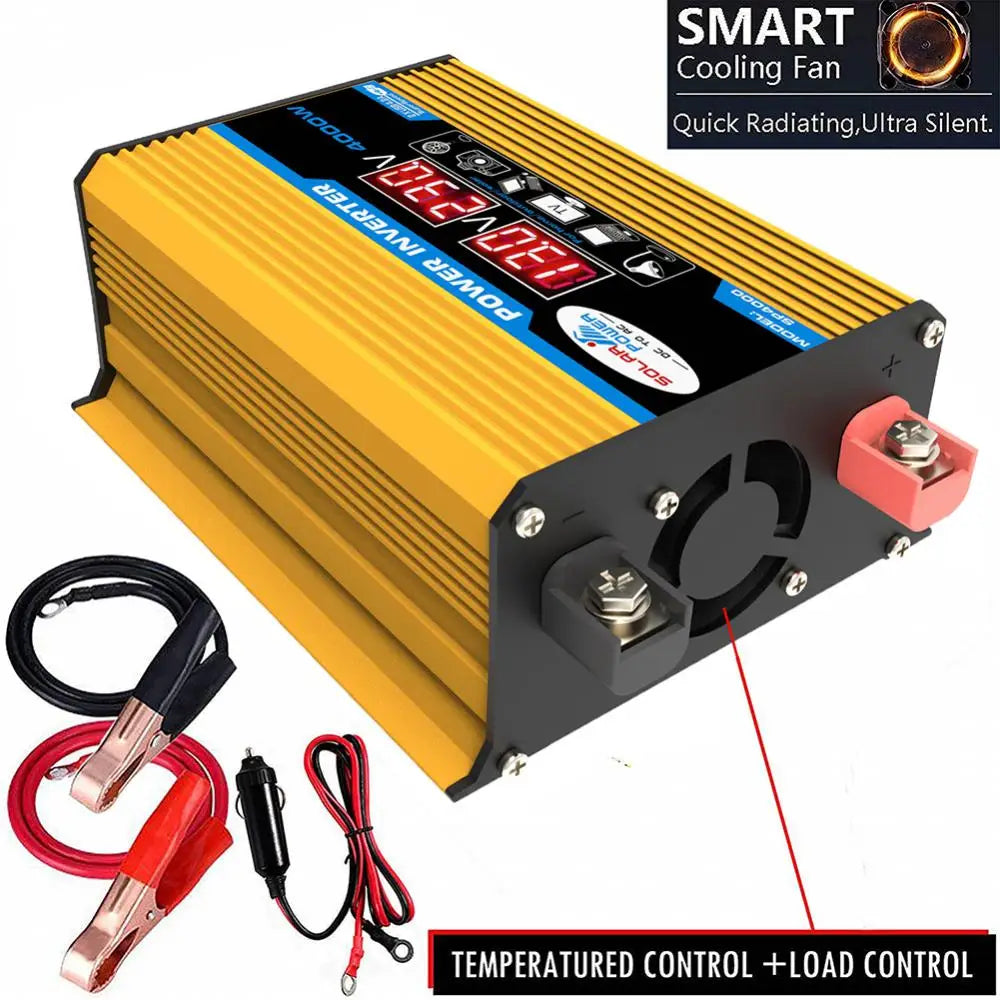 Pure Sine Wave Inverter, Converter turns 12V solar power to 220V AC or 110V AC, suitable for various applications.