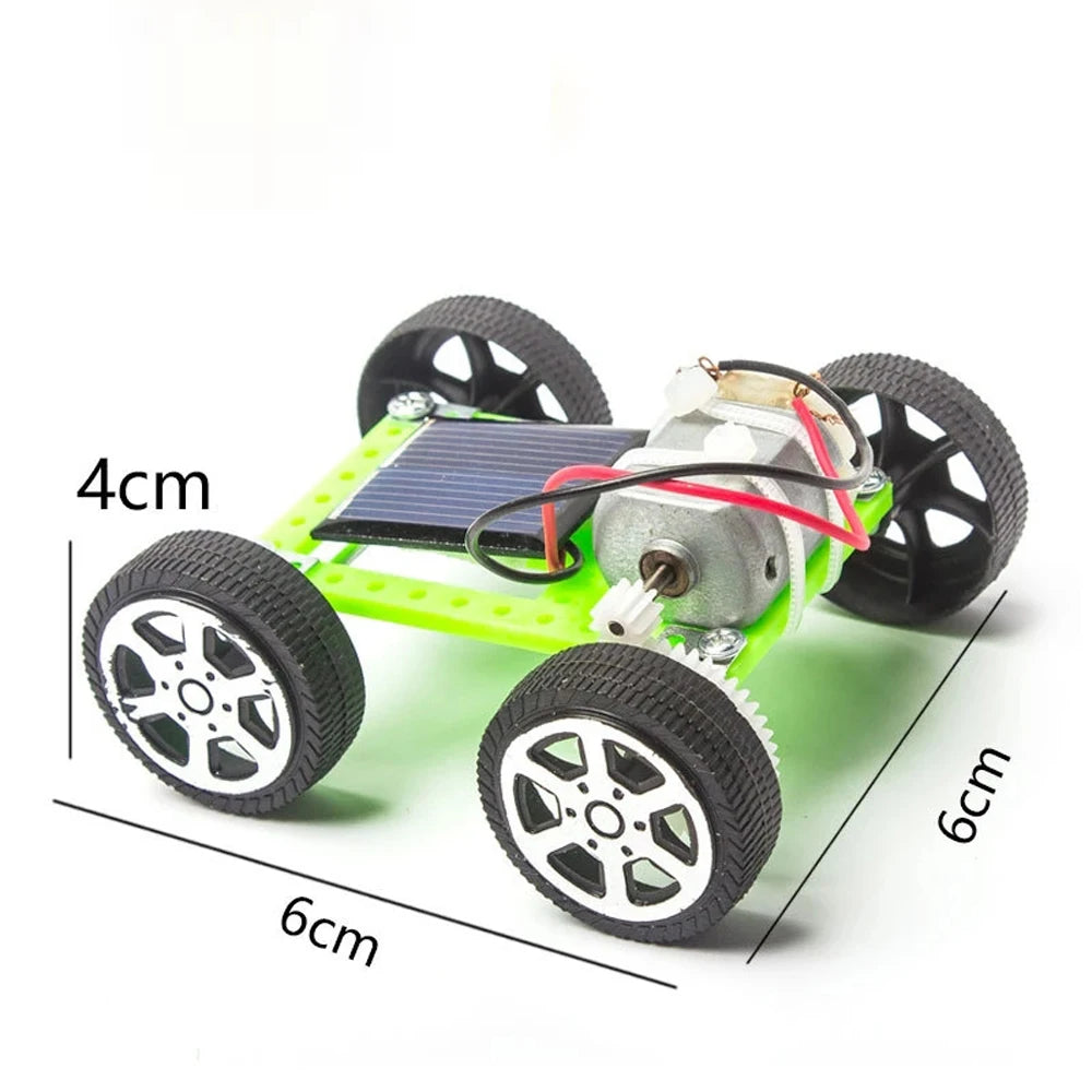 DIY Assembled Energy Solar Powered Toy, Solar-powered toy car kit set for kids and adults aged 7+, made of plastic, measures 6x6x4cm.
