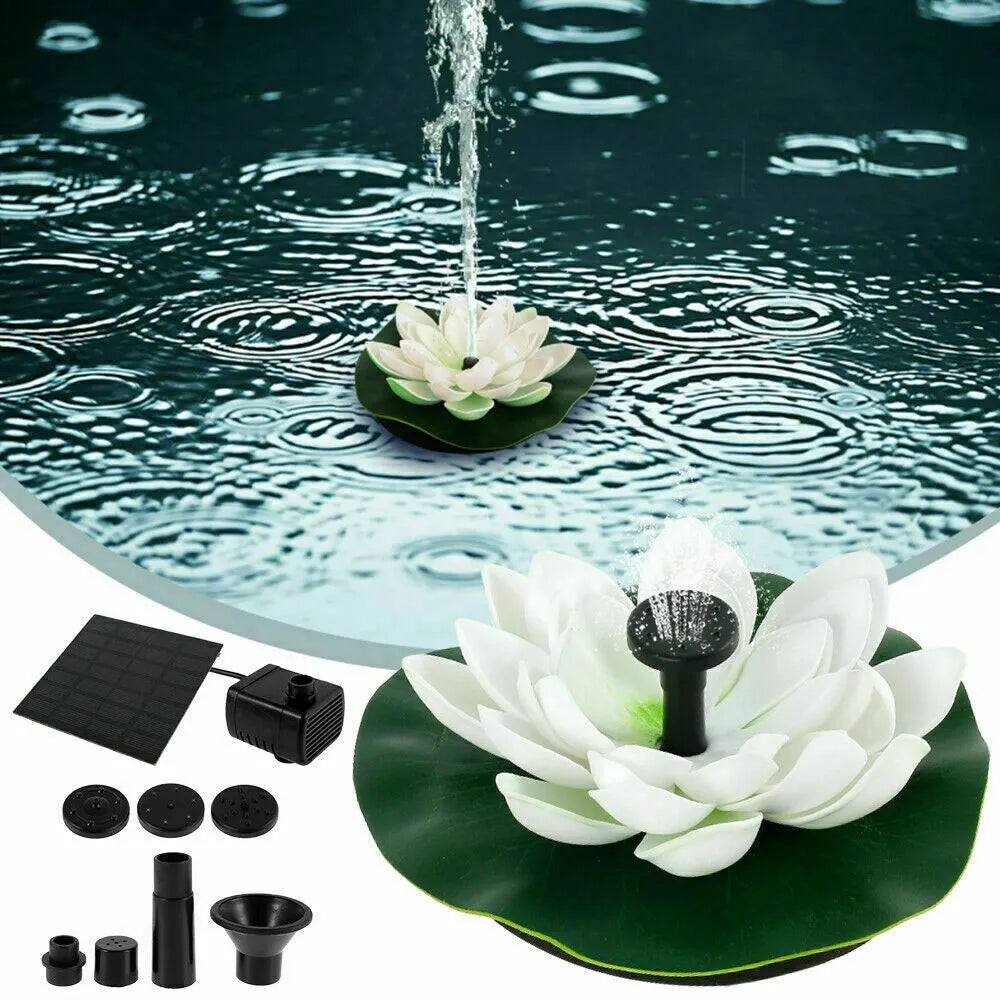 Mini Lotus Solar Water Fountain, Solar-powered water fountain with mini lotus design, perfect for outdoor bird baths and garden decorations.