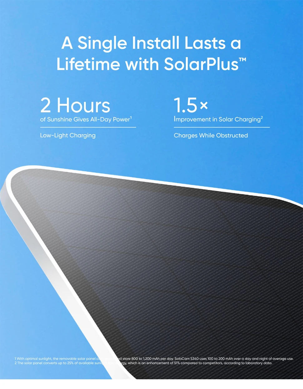 Eufy S340 SoloCam - Solar Security Camera, Eufy's SolarPlus technology harnesses sunlight for long-lasting power.