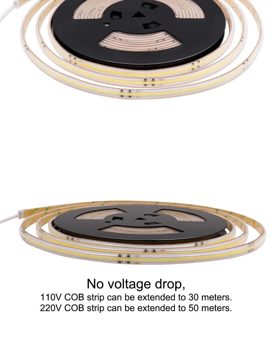 Flexible LED strips with long extension capabilities: 30m (110V) and 50m (220V)