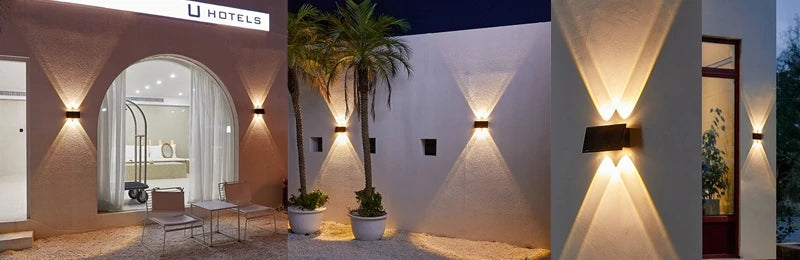 LED Solar Light, Solar quartet wall lamp with warm white lights, waterproof and rustproof design, ideal for outdoor use.