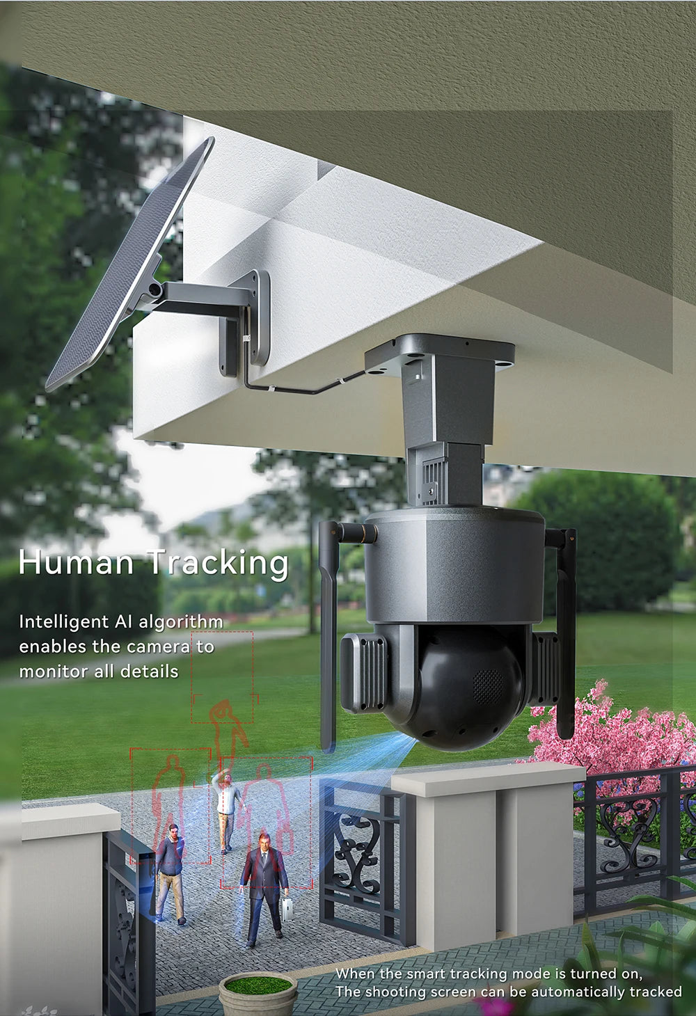 PEGATAH 8MP 4G Wireless Solar Camera, Intelligent human tracking algorithm follows subjects when enabled, automatically tracking and capturing details with precision.