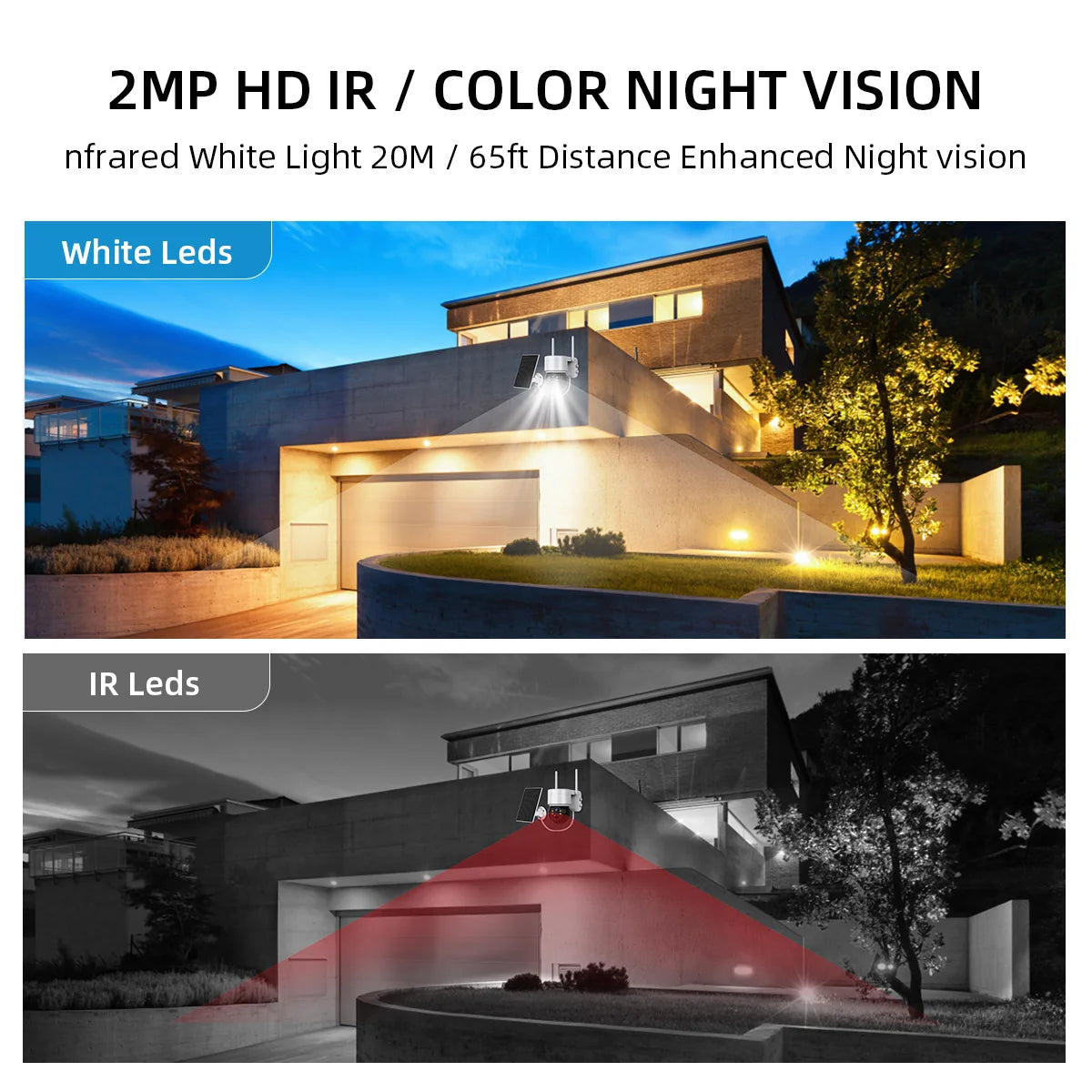 WiFi PTZ Camera, Advanced night vision features with 2MP HD resolution, infrared, and color capabilities up to 65ft.