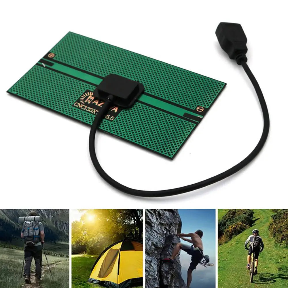 Mini 5.5V Portable USB Solar Panel, Black 76x133mm USB solar panel with DC port, 5.5V output and 300mA current.