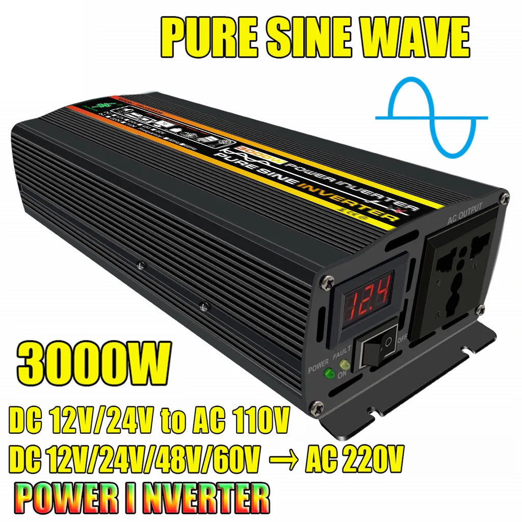 3000W/4000W Pure Sine Wave Inverter, DC-DC inverter with pure sine wave output, suitable for solar energy and car charging applications.