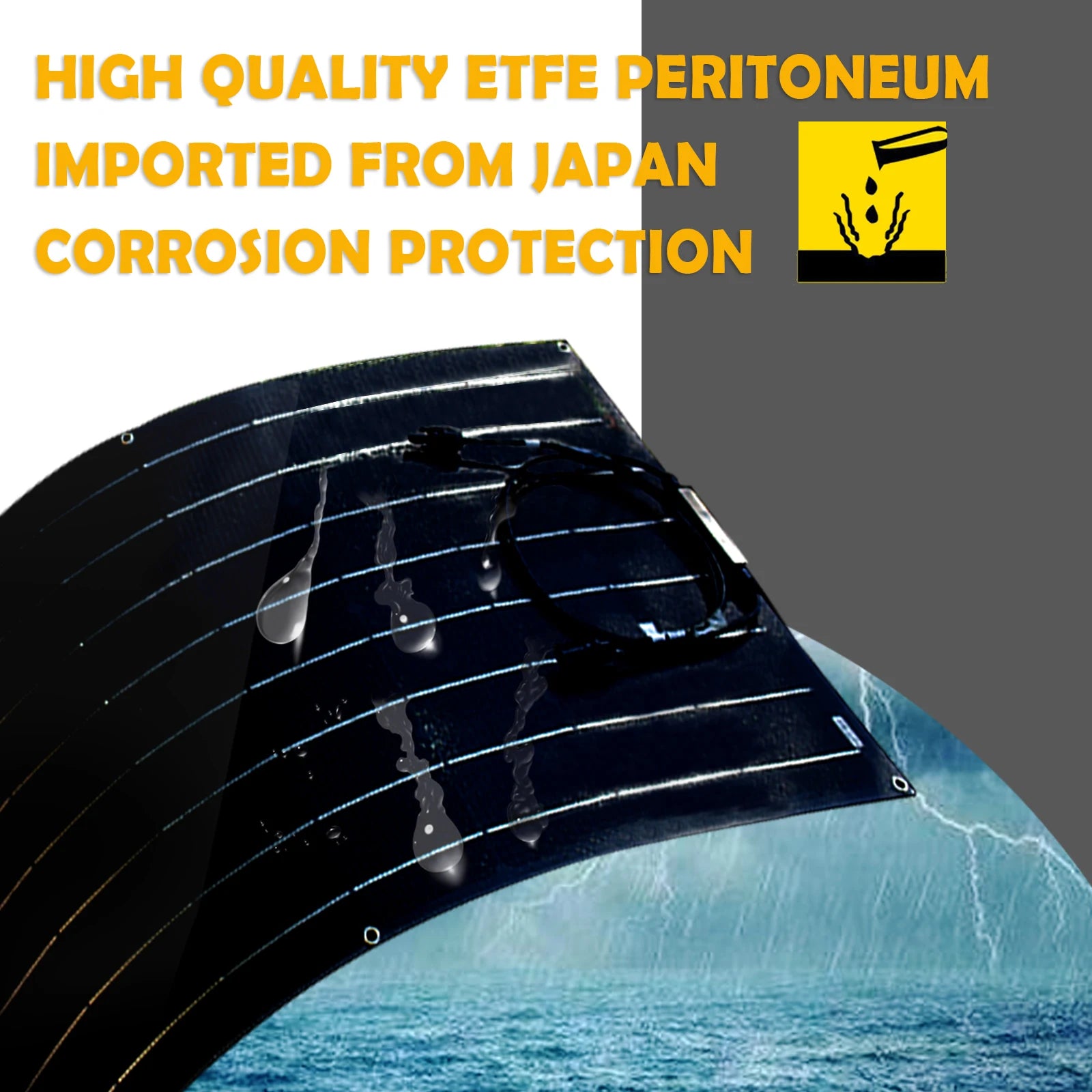 High-quality ETFE film imported from Japan provides corrosion protection for our flexible solar panels.
