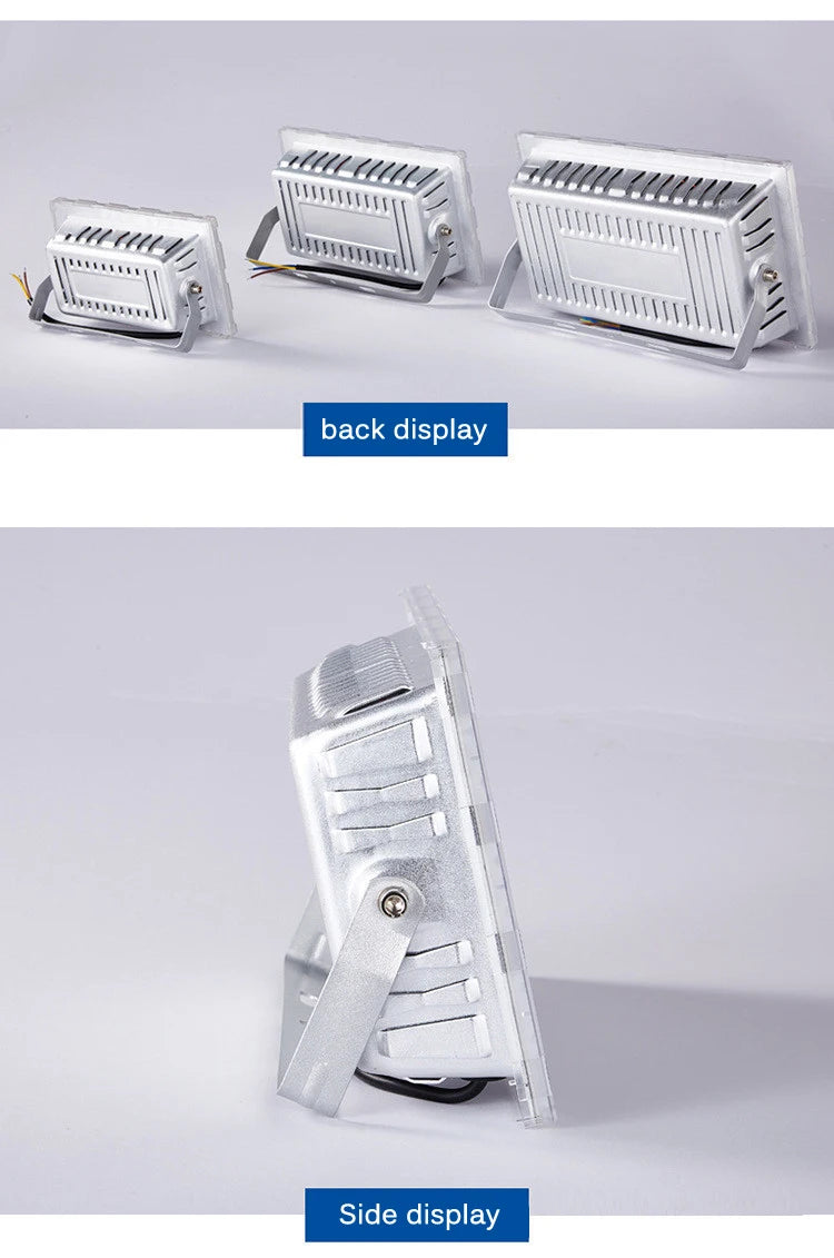 Square LED flood light, Outdoor flood light with LED bulbs, IP66 protection, 220V power and modern style.