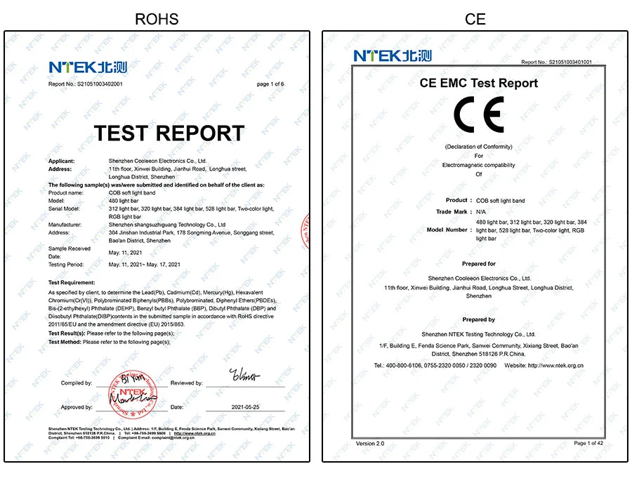 Product meets international safety and performance standards, certified by third-party lab, with CEE TEST REPORT no. 521081007-01.