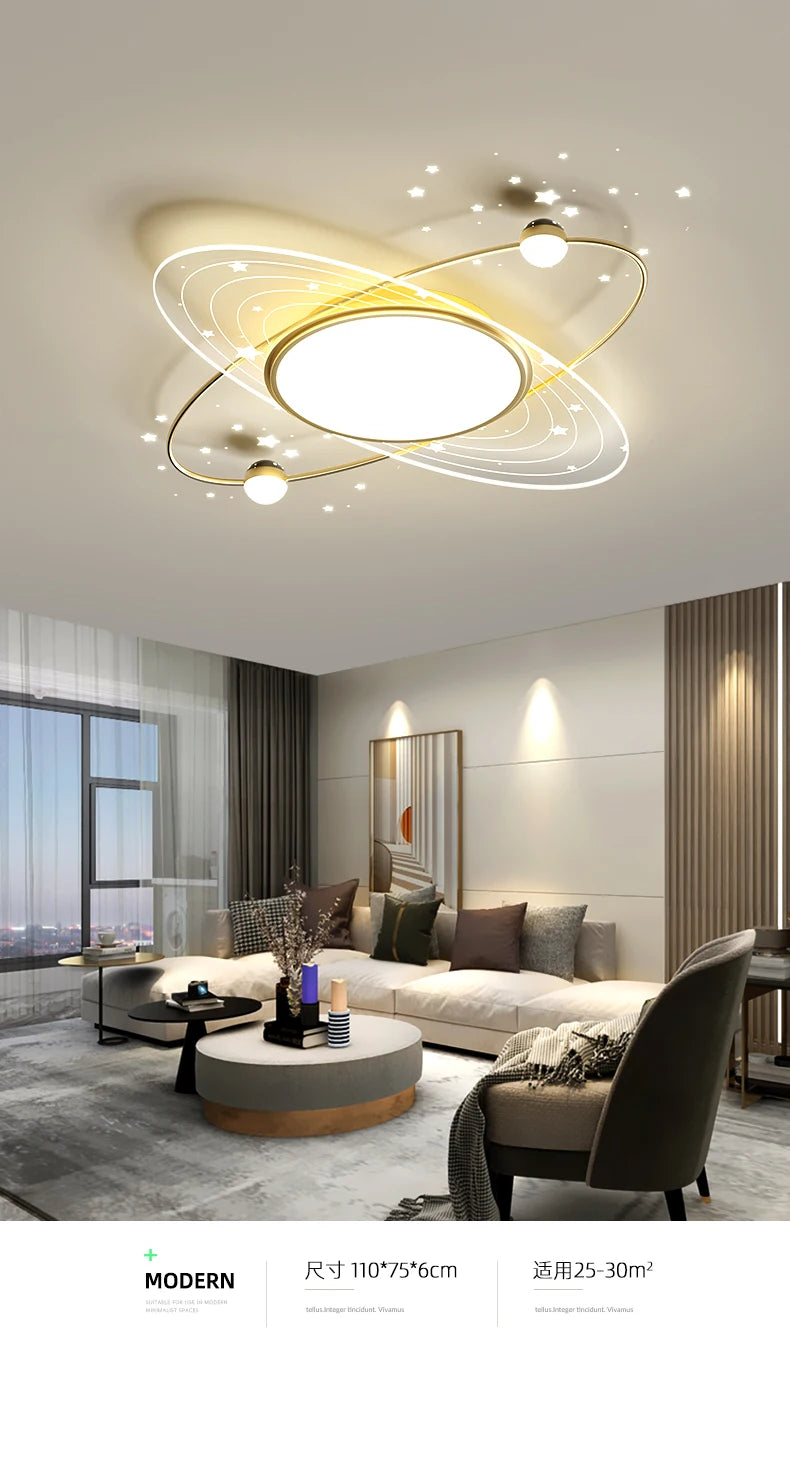 star ring LED Iron Modern Chandelier Light,  Sleek modern LED ceiling light with adjustable arm and cable, ideal for indoor spaces.