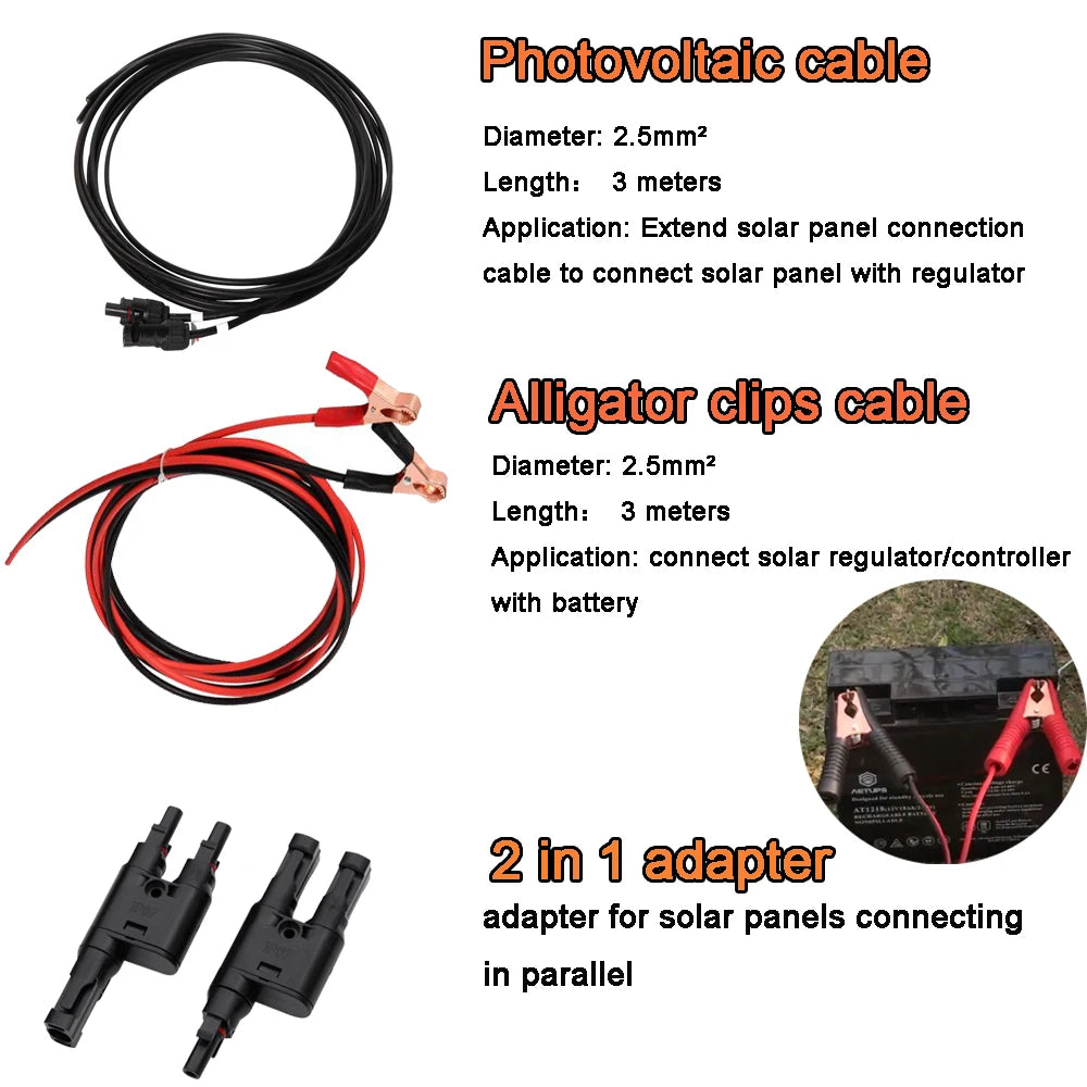 12v solar panel, Flexible solar panel system with charger and extension cables for connecting to regulator and battery.