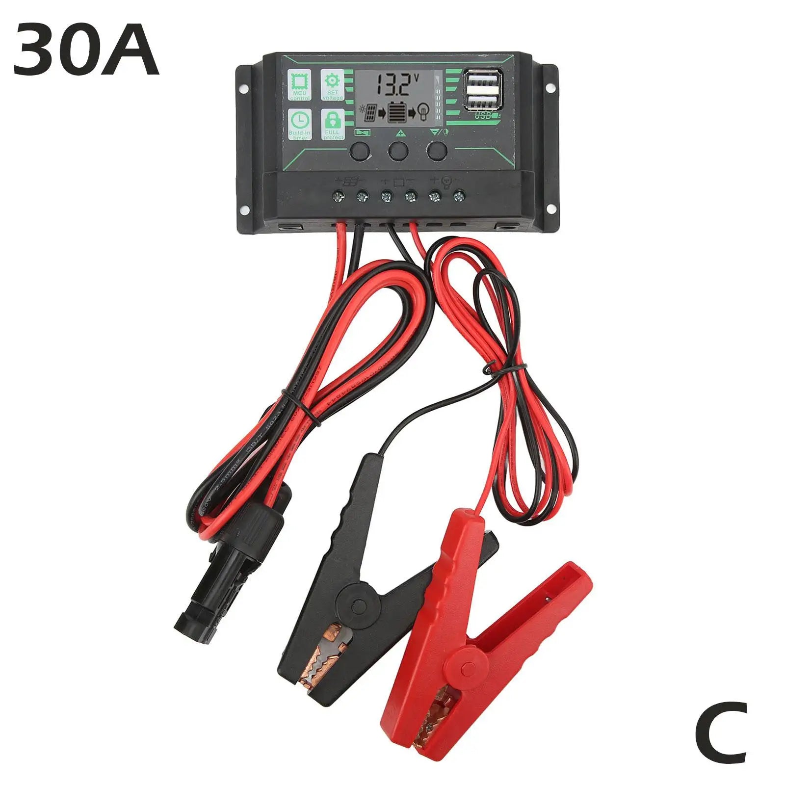 MPPT 10/20/30/60/100A Solar Charge Controller, Solar charge controller with wide LCD screen and adjustable current/voltage settings for 12/24V solar panels.