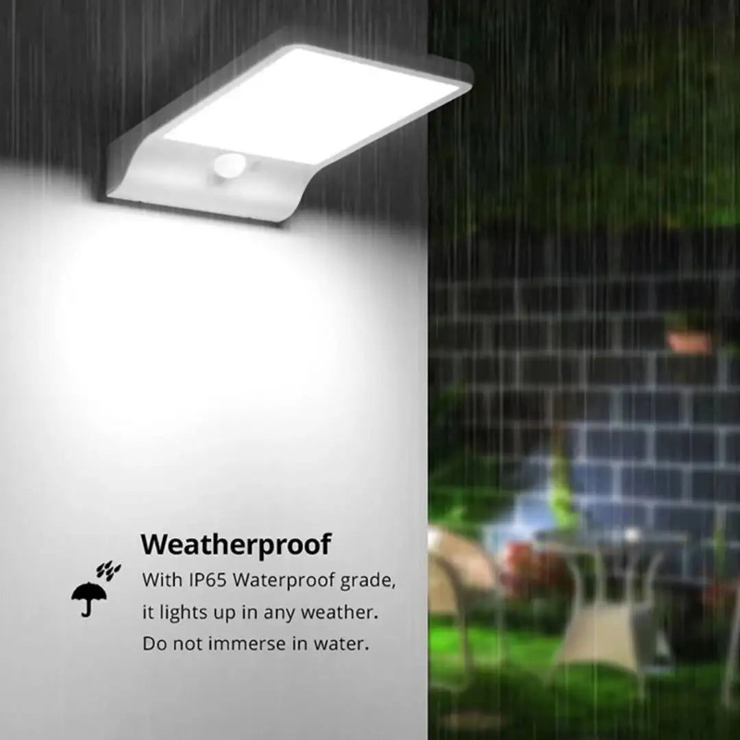 36/48 LED Solar Power Light, Water-resistant with IP65 rating; withstands rain and snow, but avoid immersion.