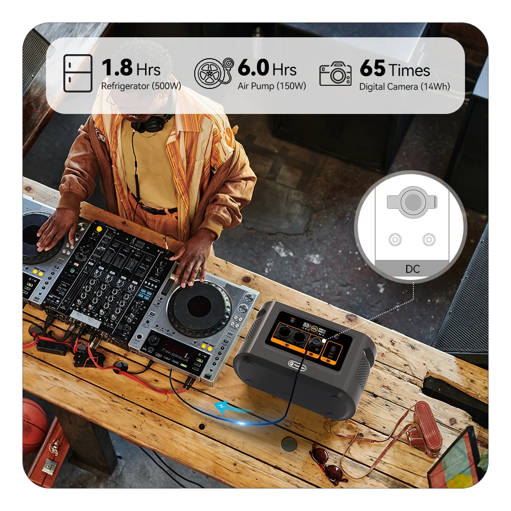 FF Flashfish QE02D, Portable power source runs devices for 1.8-6 hours, suitable for powering small appliances.