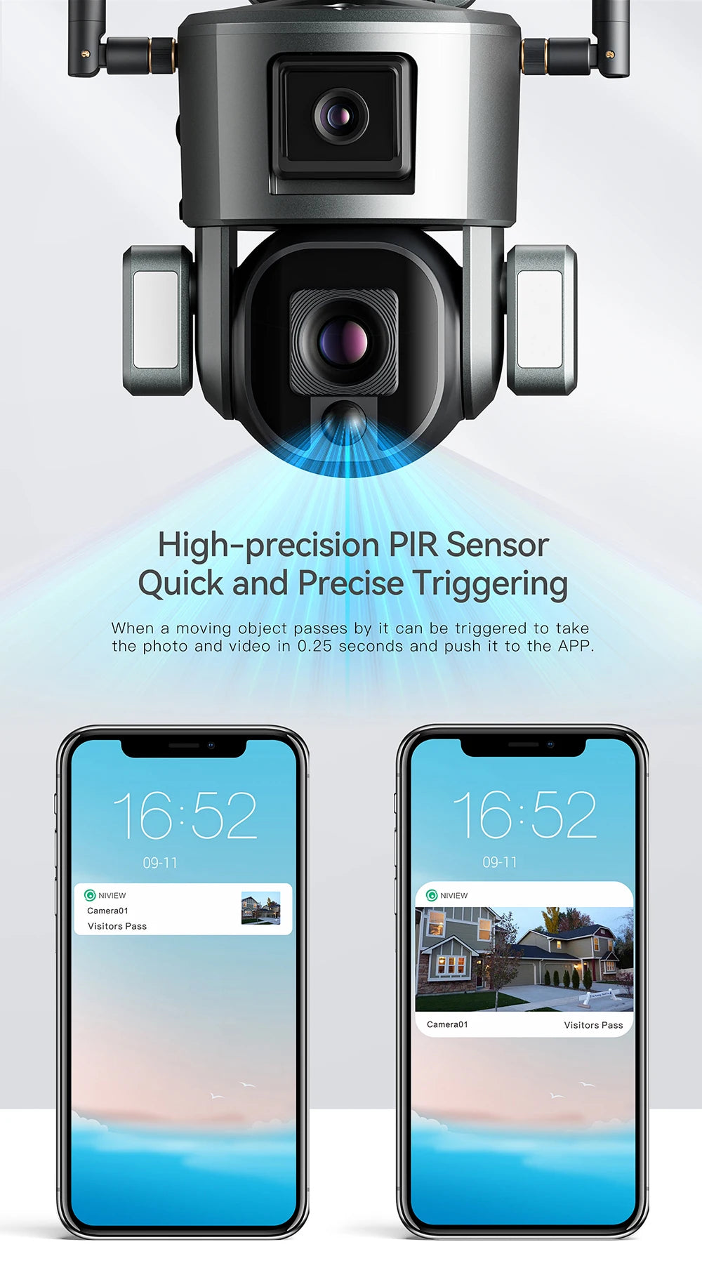 PEGATAH 8MP 4G Wireless Solar Camera, Detects motion with precision sensors, capturing images/videos in 0.25 seconds and sending notifications to your app.