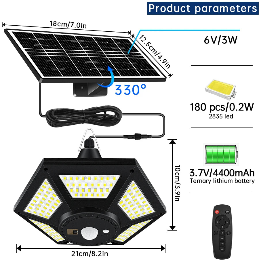 Solar Pendant Light, LED lights, 180 pieces, 0.2W each, powered by 330mAh lithium battery, fits standard screw base.