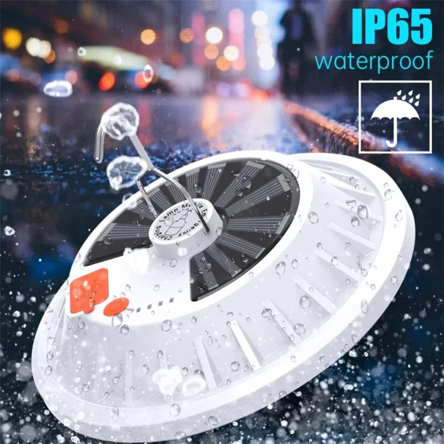 120LED Portable Solar Camping Light, Waterproof, rechargeable solar-powered lantern with 120 LEDs for camping, hiking, or emergencies.