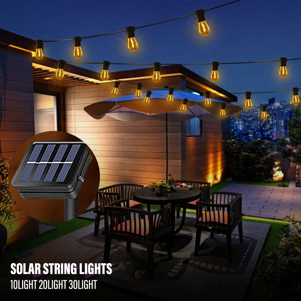 LED Solar String Light, Waterproof solar-powered string lights for outdoor Christmas decorations and ambiance.
