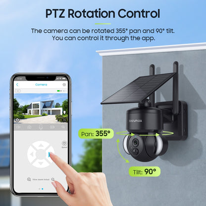 SHIWOJIA 516C Solar Camera - 4G / Wifi Solar Powered 7500mAh Battery with 5W Solar Panels 3MP Color Night Vision Wireless Garden CCTV