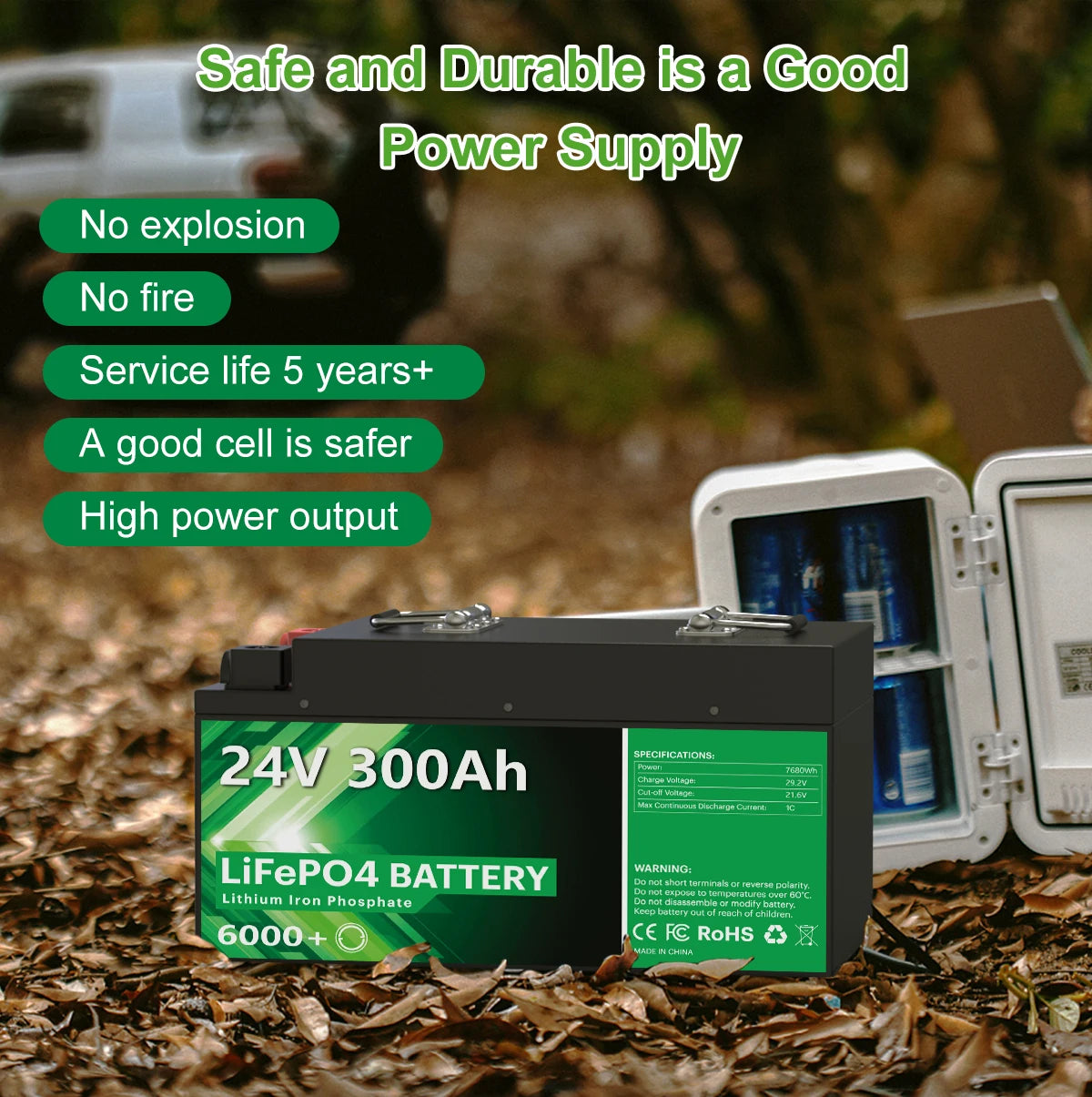 LiFePO4 24V 300Ah 200Ah 100Ah Battery, Safe and durable LiFePO4 battery pack with reliable performance.