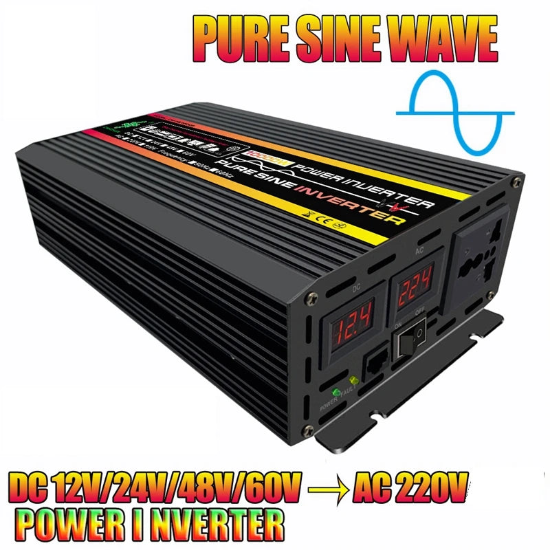 10000W LCD Display Solar Power Inverter, Pure sine wave inverter converts DC power to AC, suitable for charging car batteries and powering devices.