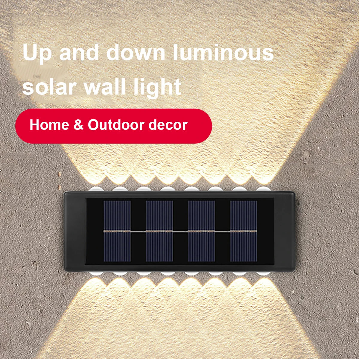 Elegant solar-powered wall lamp for indoor/outdoor use, offering adjustable lighting and stylish design.