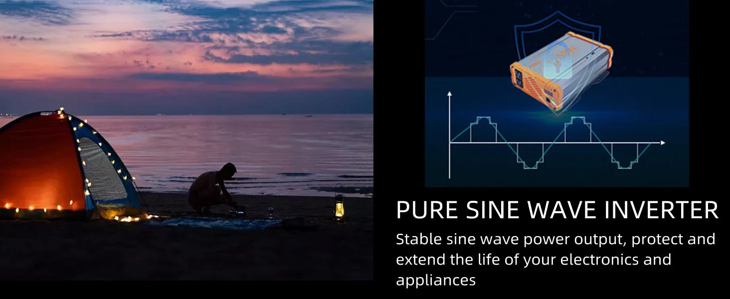 1200W 2000W Pure Sine Wave Solar Inverter, Provides stable sine wave power output, protecting and extending the life of electronics and appliances.