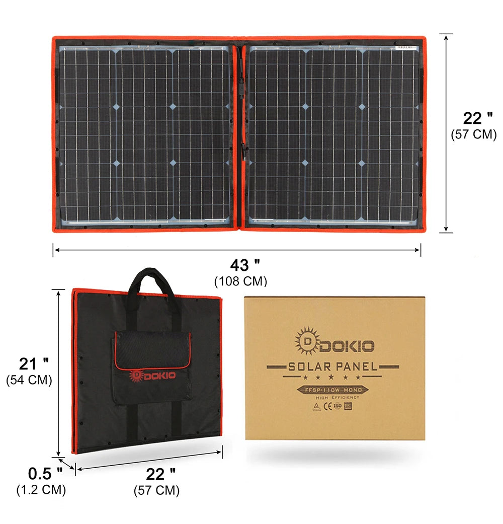Dokio Flexible Foldable Solar Panel, DOKIO Foldable Solar Panel - waterproof, windproof, and snow-protected, with monocrystalline silicon and insulating resin