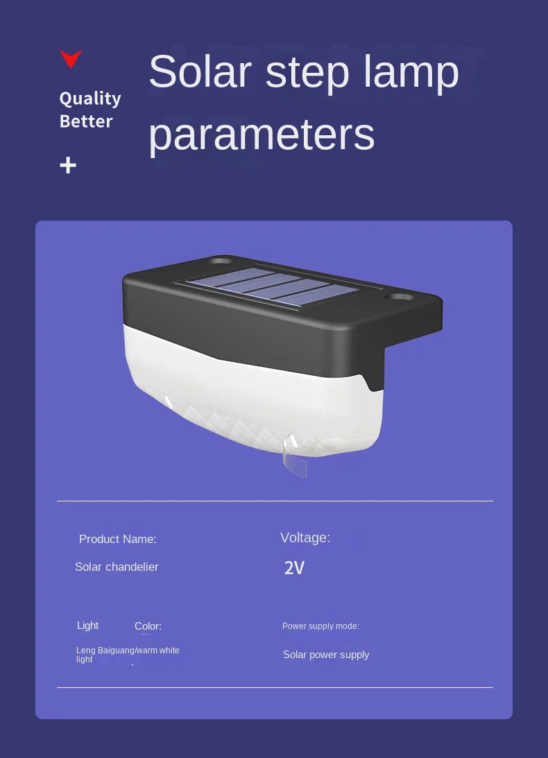 LED Solar Stair Light, Waterproof LED light for outdoor stairways, courtyards, and terraces with IP65 rating.