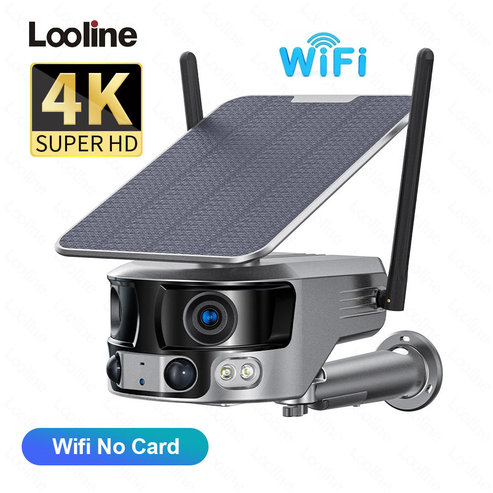Looline 4K 8MP 180 Ultra Wide View Angle 4G Câmera Solar - Segurança Outdoor WIFI 4X Zoom Dual Lens PIR Câmera CCTV de Detecção Humana