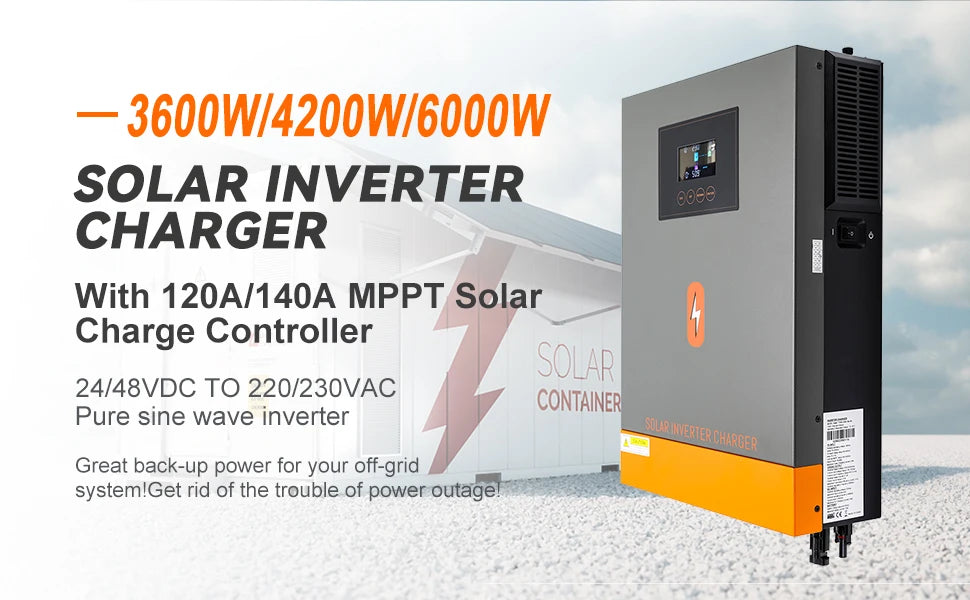 PowMr 6.2KW On-grid&Grid Tied Inverter, Inverter for on-grid solar systems with MPPT controller and 120A output, perfect for Lifepo4 battery charging.