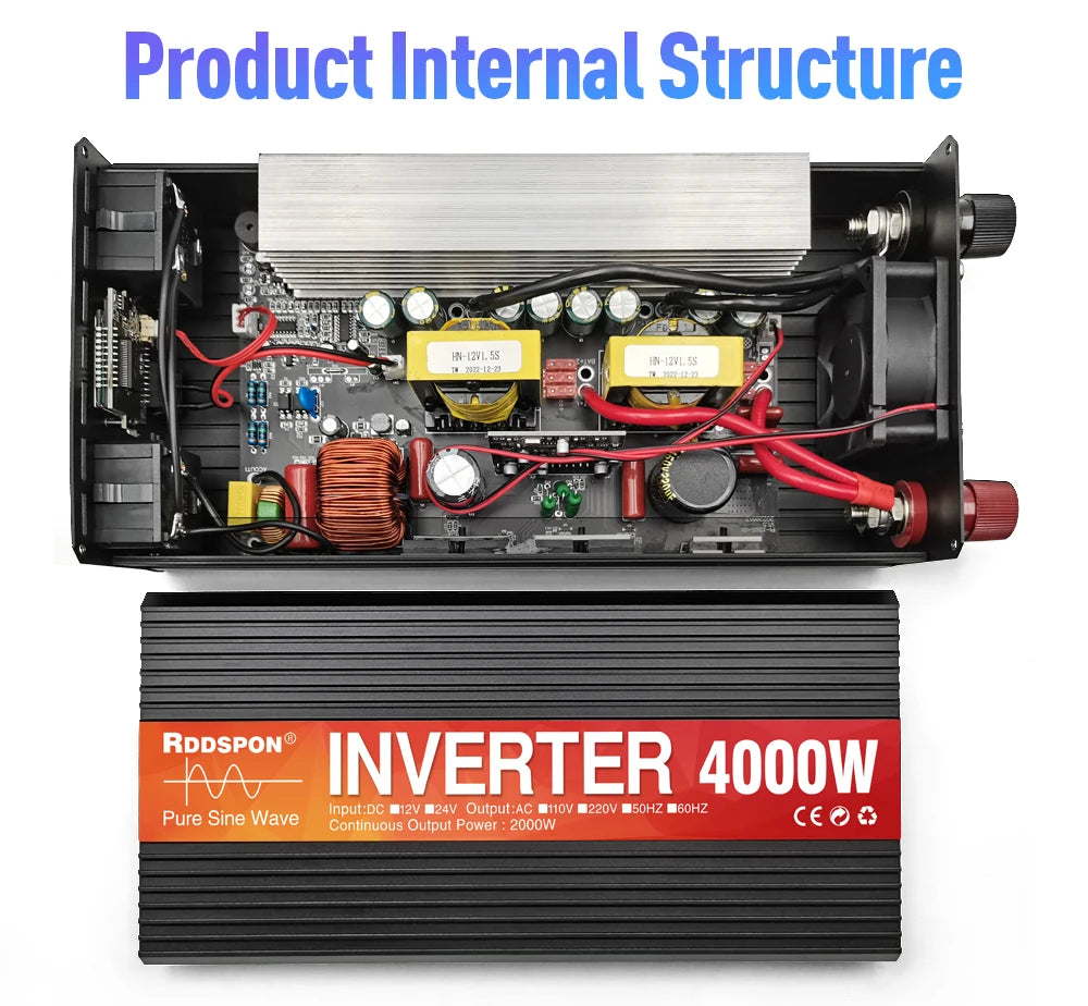LED 3000W Pure Sine Wave Inverter, High-power LED inverter converts DC power to pure sine wave AC, suitable for solar off-grid systems.