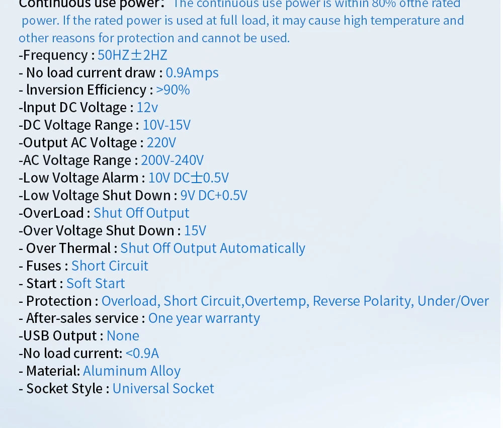 Pure Sine Waveform Universal Inverter, Inverter converts DC power from 12V to 110V-240V AC, suitable for various applications with a 50/60Hz frequency.