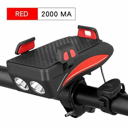 5 IN 1 Led Bicycle Light Front - USB Rechargeable Solar Horn Phone Holder bicycle Lamp 4000mAh Flashlight for Bike Light Lantern