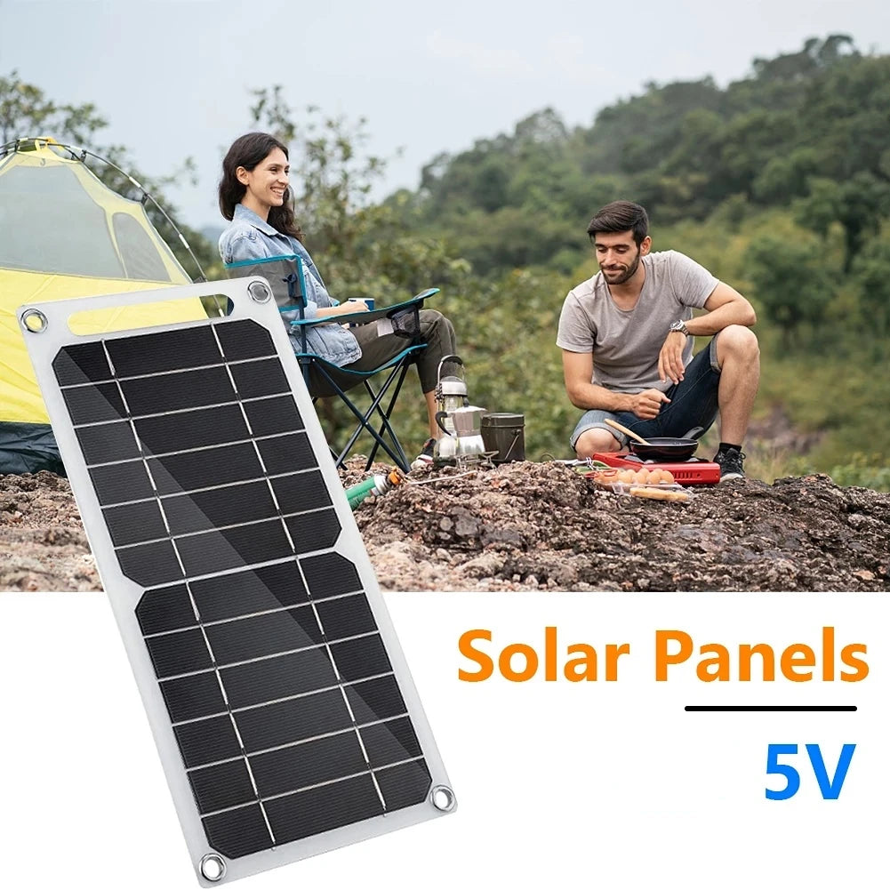 30W Solar Panel, Portable solar charger, 157x94mm, 5W output, 5V/400mA USB port, charges mobiles and small devices.