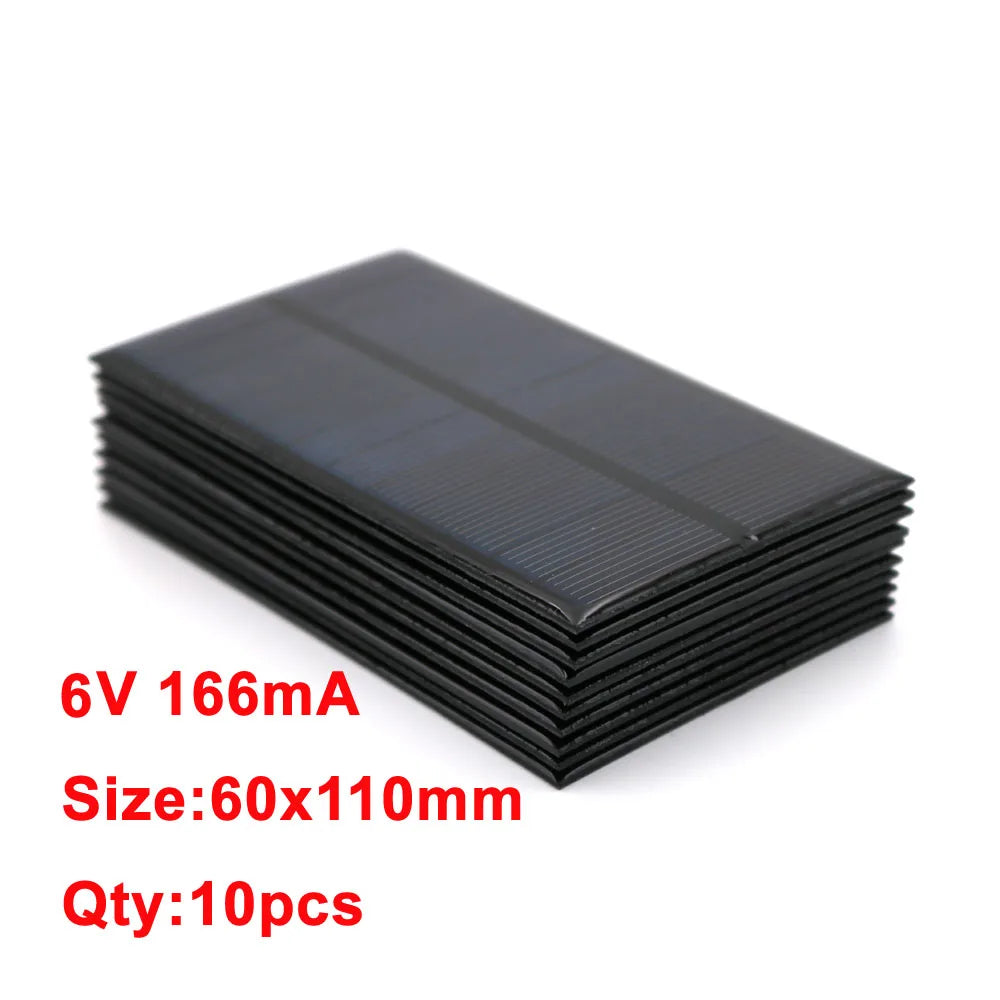 10PCS X DC Solar Panel, DC Solar Panels, 10-pack, 6V/166mA, 60x110mm, for charging devices.