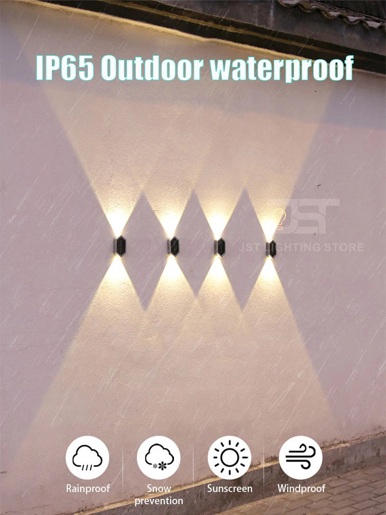 Strong Brightness Solar LED Wall Light, Waterproof solar lamp for outdoor use, resistant to rain, snow, and wind.