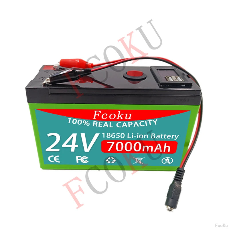 24V 7AH 18650 Lithium Battery, High-capacity lithium-ion battery with 24V and 7Ah for various applications like sprayers, EVs, LEDs, and solar batteries.