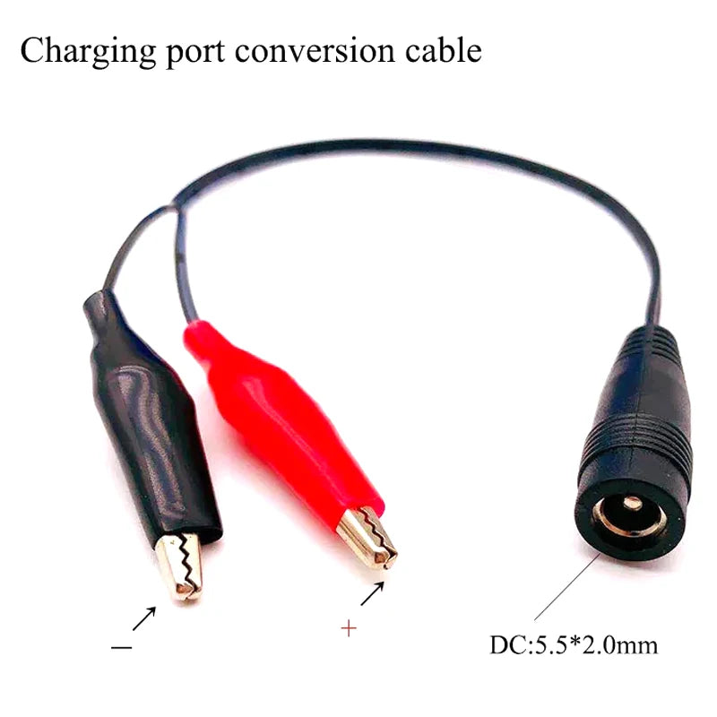 12V Battery, Conversion cable for charging with DC 5.5x2.0mm connectors.