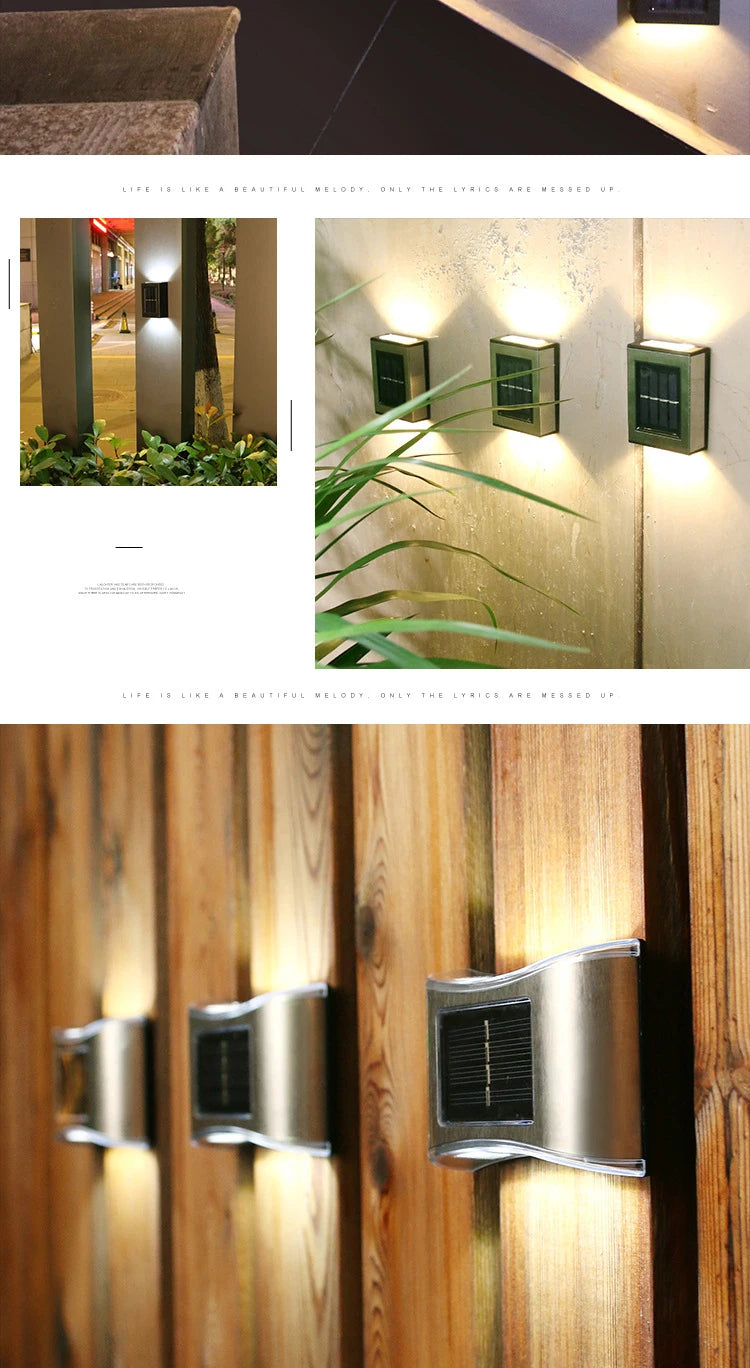 LED Solar Wall Light, Solar outdoor wall light for balconies, courtyards, and gardens; 2 color options, waterproof.
