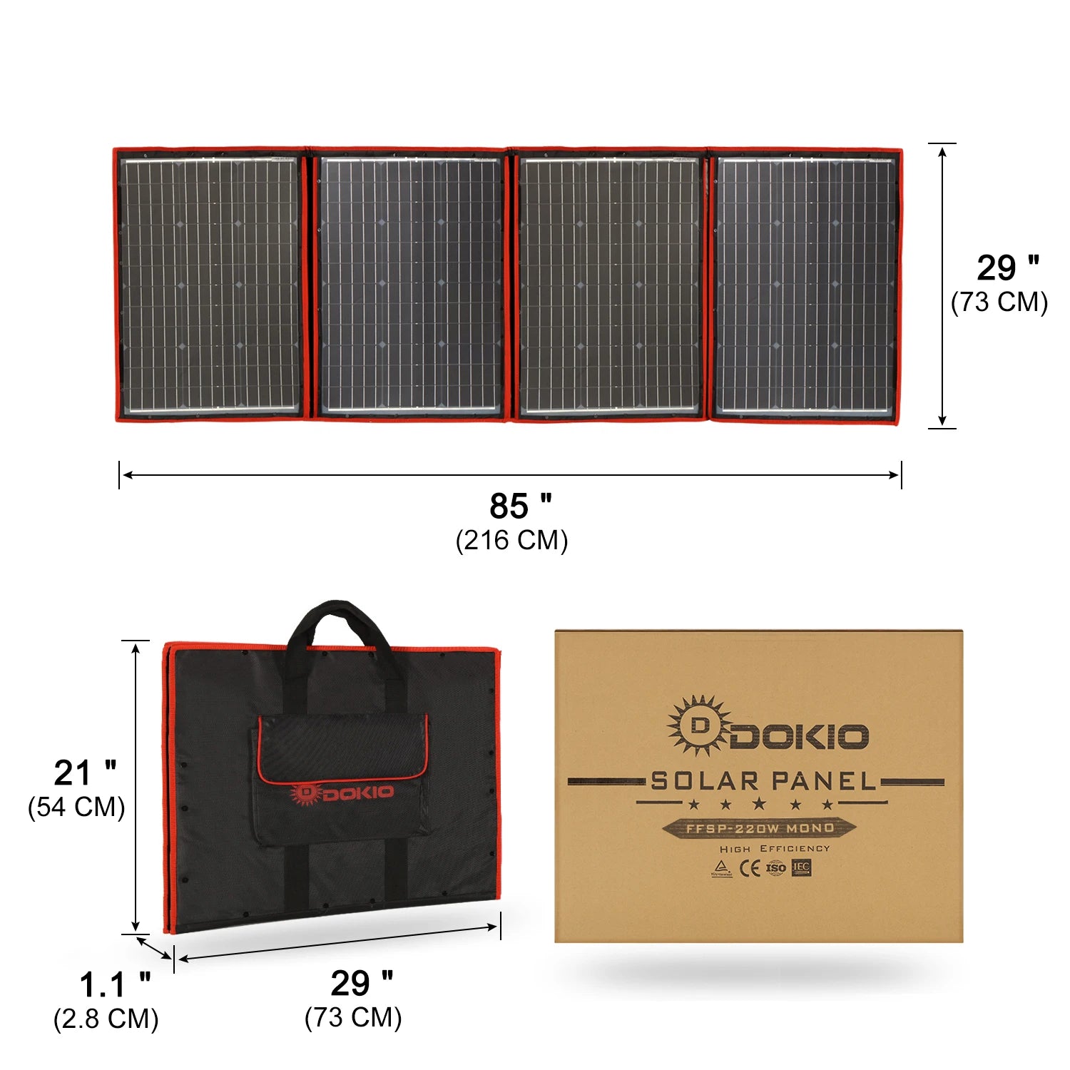 Dokio Flexible Foldable Solar Panel, Flexible, foldable solar panel kit for travel, phone, and boat use, with high efficiency and adjustable power options.